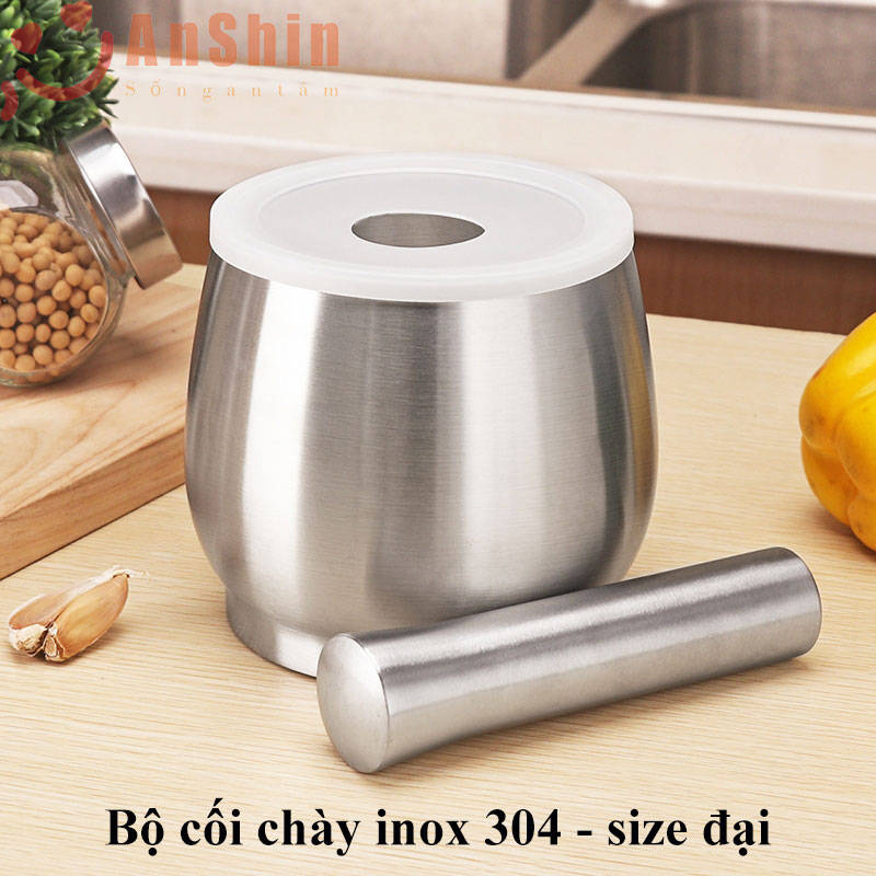 Cối chày Inox 304 siêu lớn chính hãng AnShin - dáng trống lớn