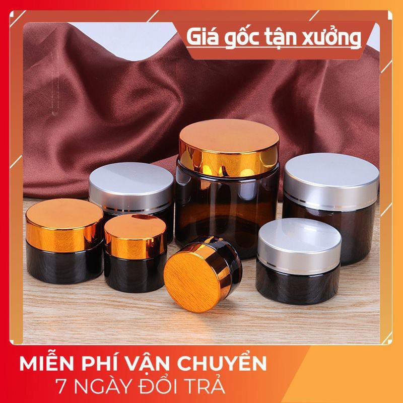 Hủ chiết kem thủy tinh nâu 5g/10g nắp vàng / bạc - hủ lọ chiết mỹ phẩm