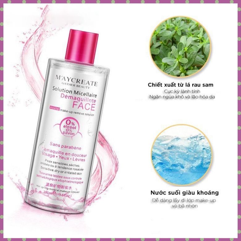 Nước tẩy trang maycreate 300ml, phù hợp tẩy trang cho da dầu, da bị mụn