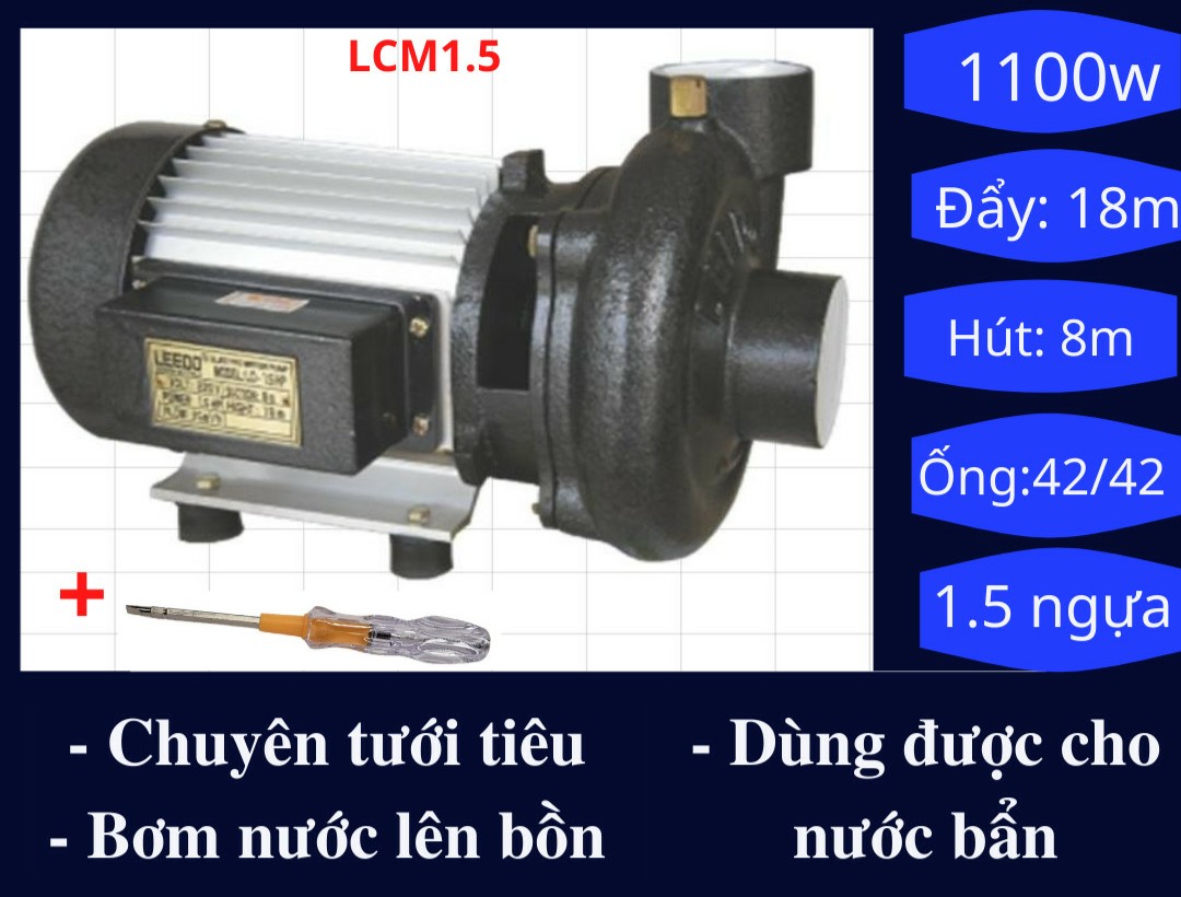[FreeshipMAX] Máy bơm nước gia đình LCM1.5 chuyên tưới tiêu, hút nước lên bồn, công suất 1100w, 1.5 ngựa, chạy êm, bền