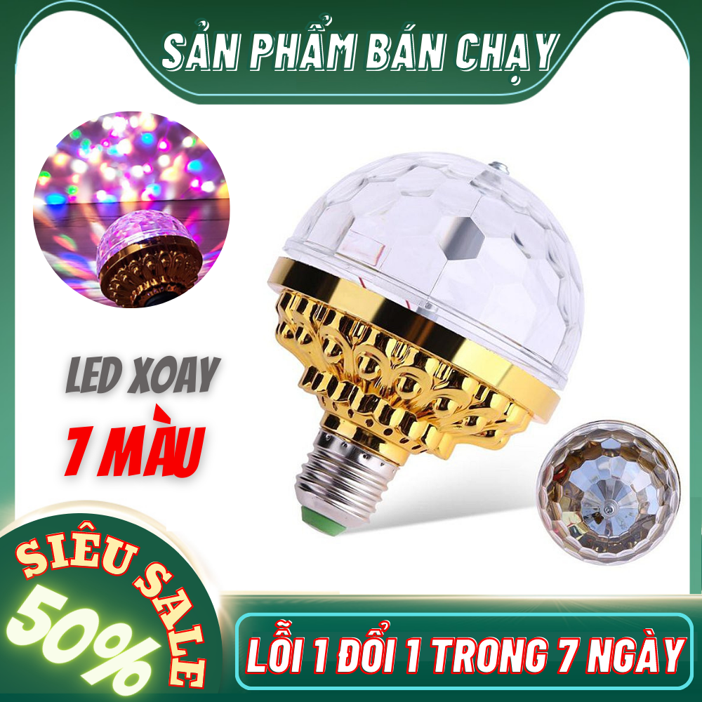 ĐÈN NHÁY XOAY VŨ TRƯỜNG ĐUI XOÁY  CÓ 108 BÓNG ĐÈN LED 7 MÀU