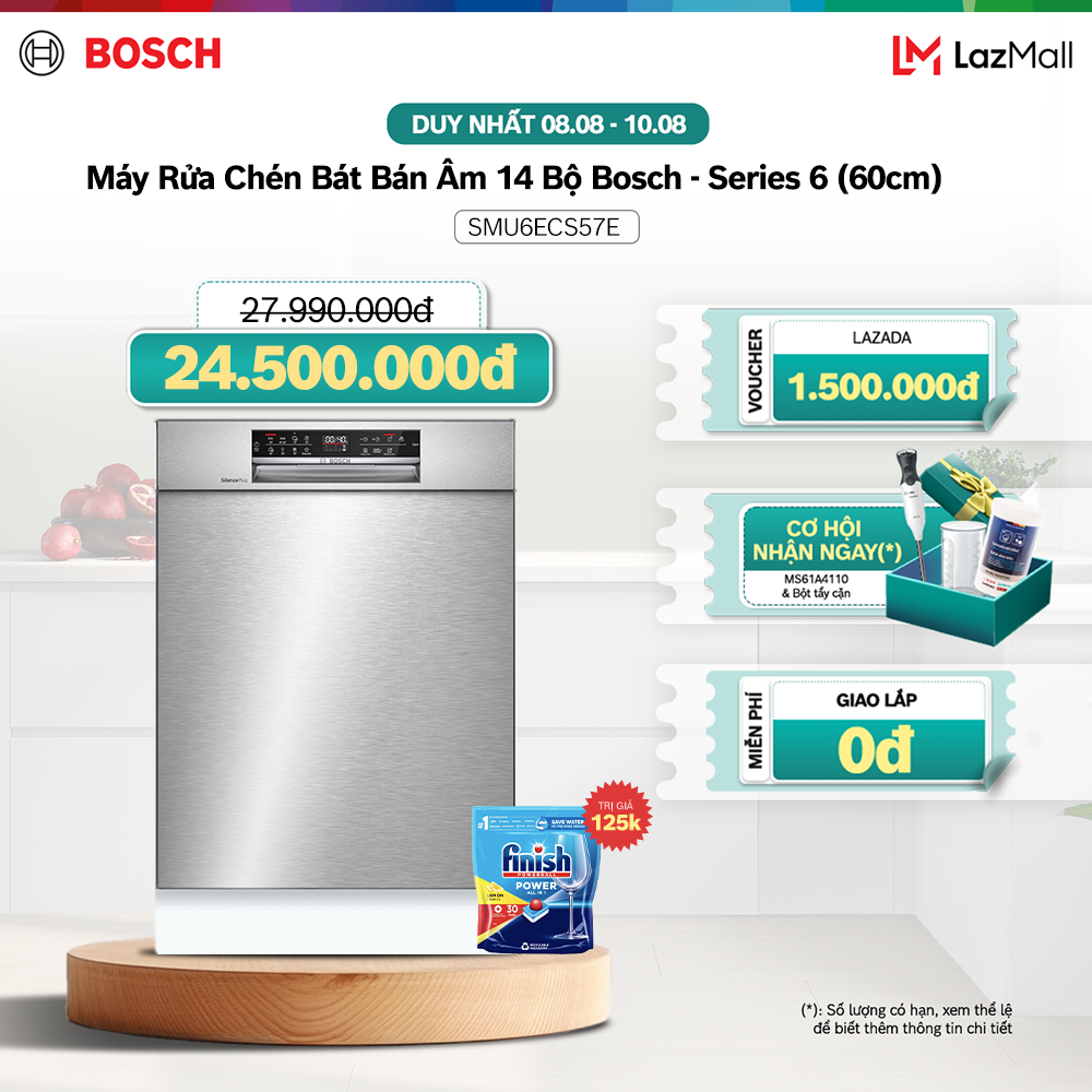 Máy rửa chén bát bán âm 14 bộ bosch smu6ecs57e - series 6 - hàng chính hãng