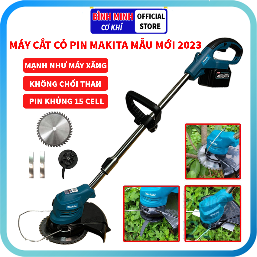 Máy cắt cỏ pin makita không chổi than, máy cắt cỏ cầm tay, công suất 2200w, pin lithium 20000 mah, bảo hành 6 tháng