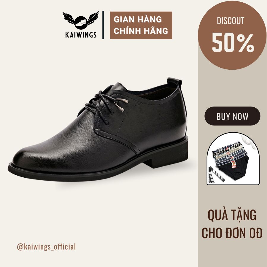 Giày da nam công sở da bò cao cấp kaiwings giày tăng chiều cao nam đen buộc dây gd36