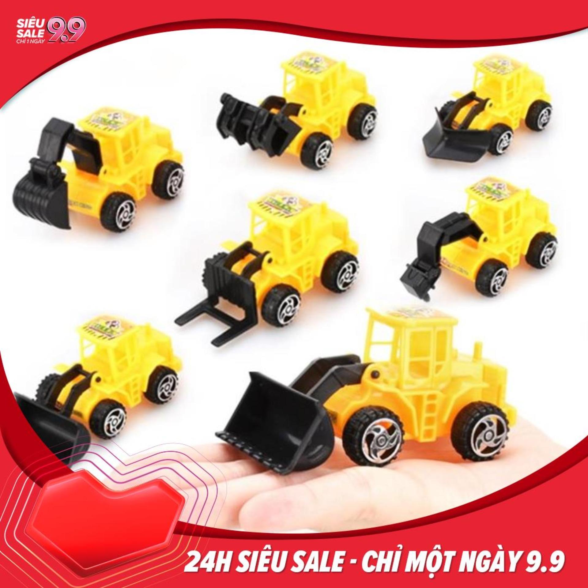 Combo 6 xe đồ chơi kỹ thuật xây dựng mô hình xe máy xúc, xe máy ủi, xe nâng
