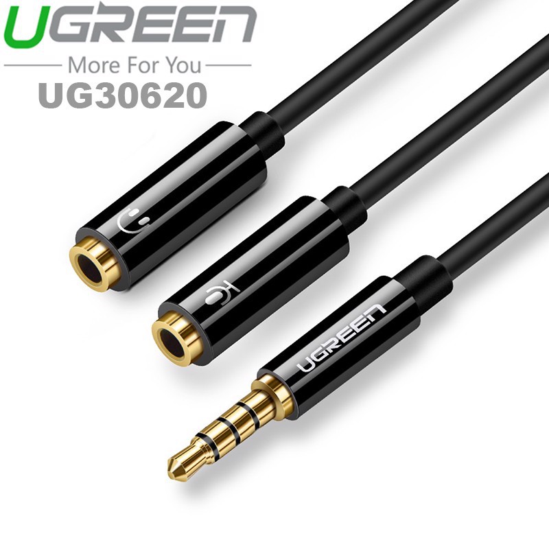 Cáp chia audio và mic ugreen 30620 - cáp chuyển đổi 3.5mm male sang 2 cổng 3.5mm female
