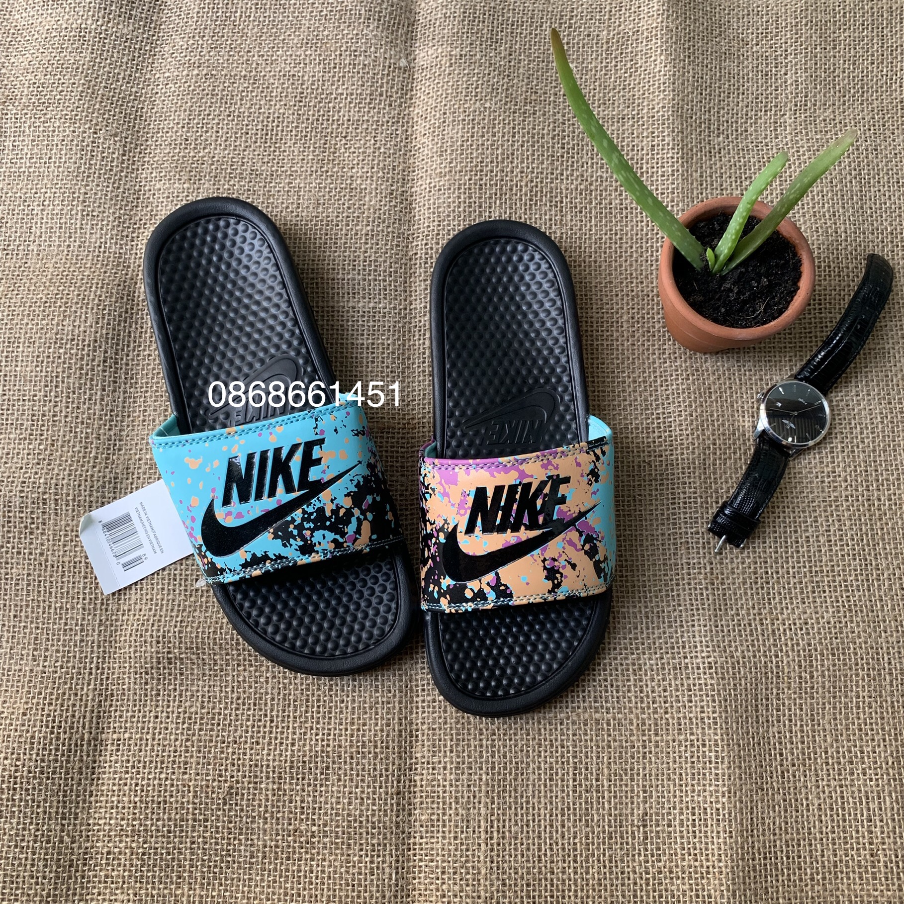 (ảnh thật tặng hộp) dép quai ngang - phối màu xanh đen dành cho nam nữ