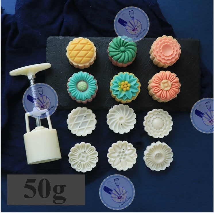 Khuôn bánh trung thu 3d 50g 6 mặt hoa mẫu mới 2021