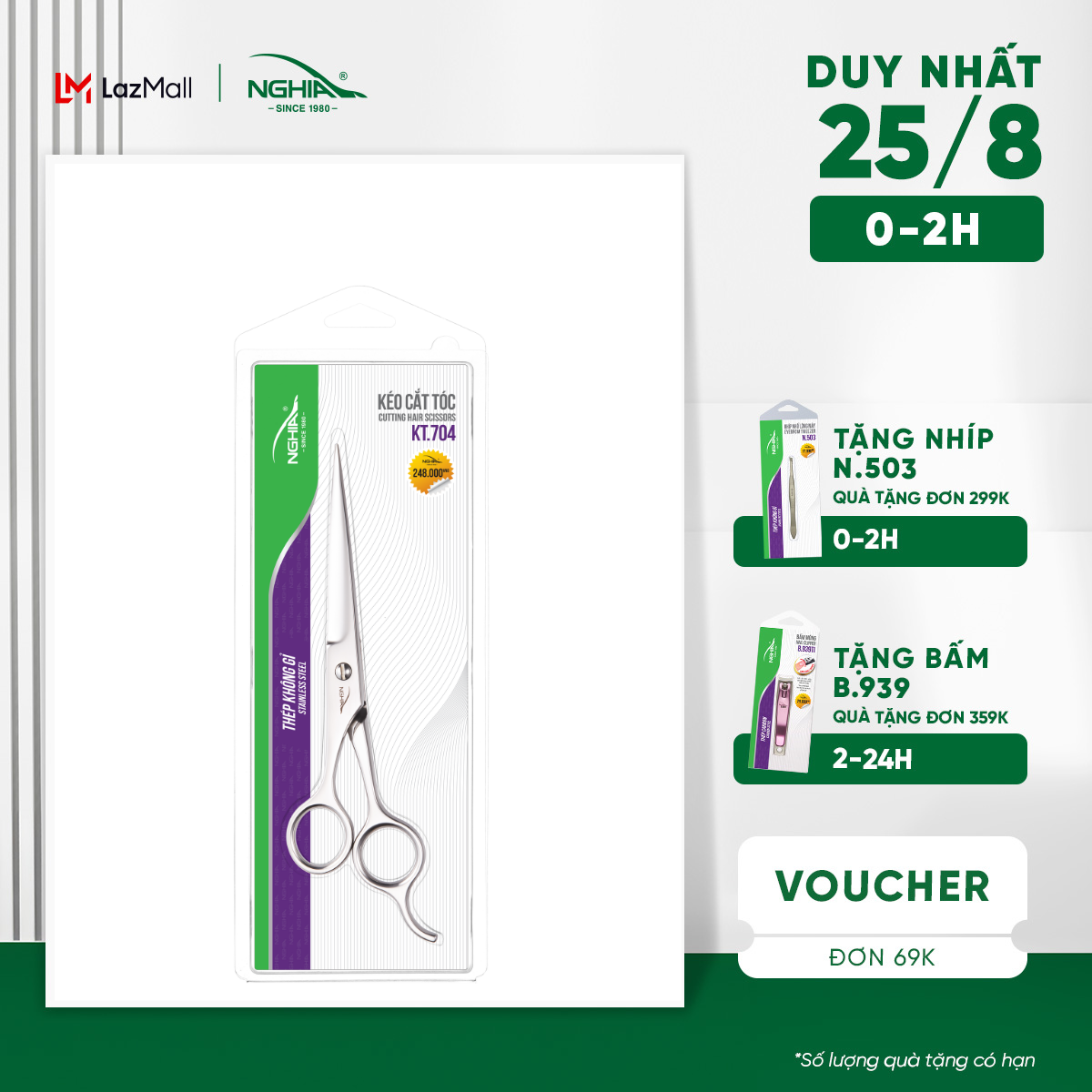 Kéo Cắt Tóc Thép Không Gỉ Cao Cấp KỀM NGHĨA KT.704 18,5cm - Tặng Kèm Bao Da (Lưỡi dài)