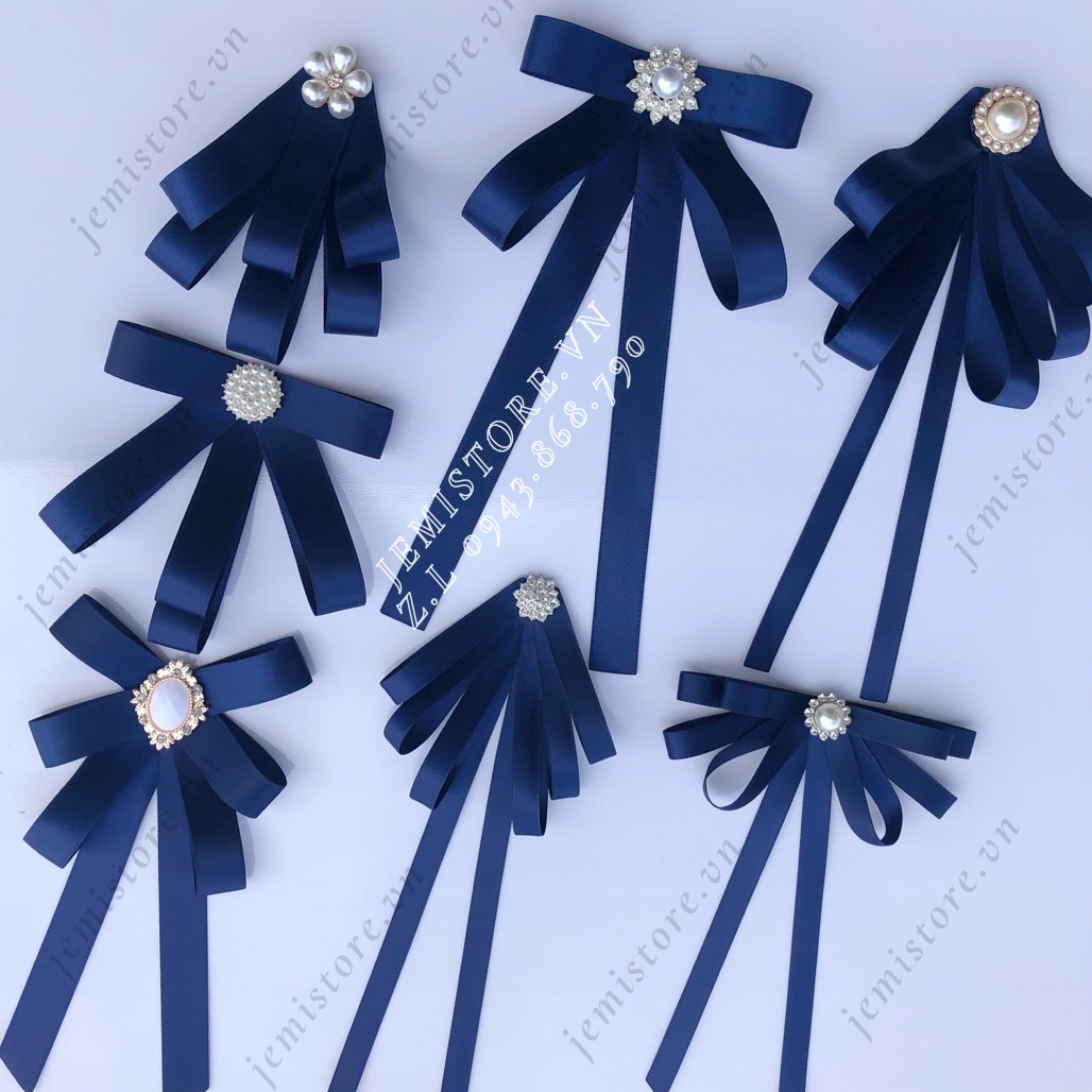 Nơ cài áo váy, tag cài áo nữ màu navy Jemistore