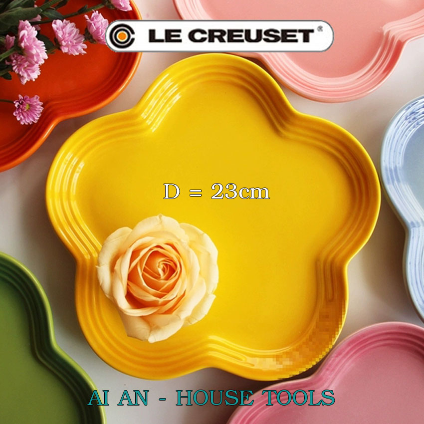 AI AN 26 - Đĩa / plete gốm sứ hình hoa Le creuset 23cm đựng đồ ăn decor bàn ăn nhà bếp, làm quà tặng
