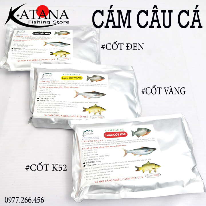 Gói cám cốt k52-vàng-đen-bịch -cám cốt k52 câu cá