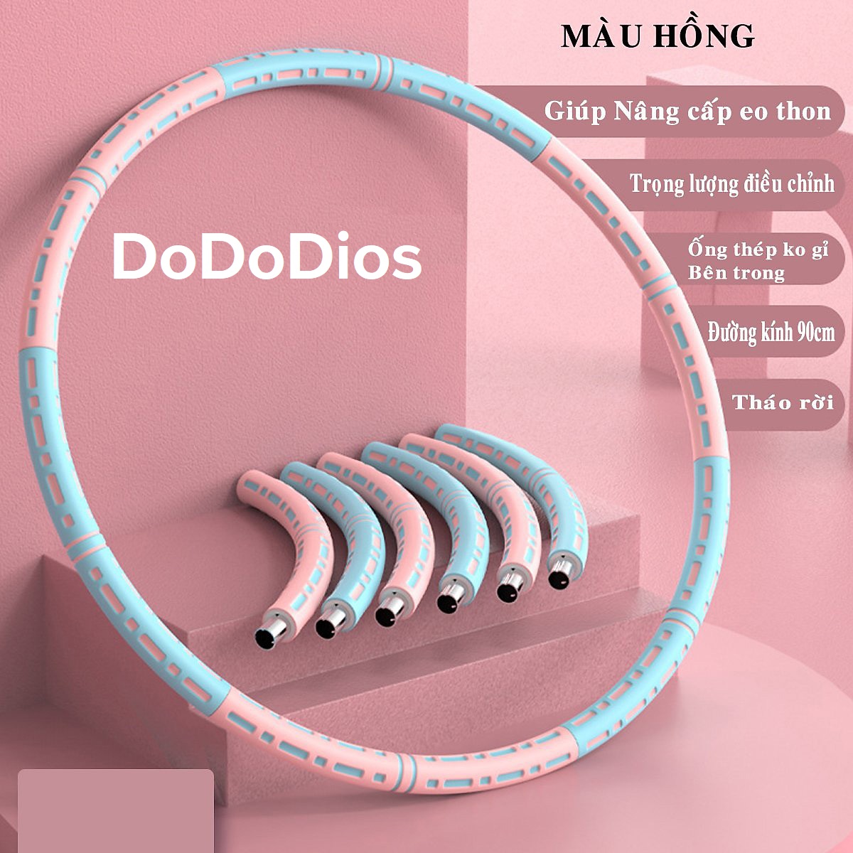 Màu Hồng vòng lắc eo lõi kim loại thế hệ mới 9.0 dododios đánh tan mỡ thừa siêu nhanh tháo nắp dễ dàng di chuyển linh hoạt - Chính hãng dododios
