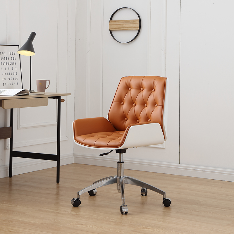 Ghế xoay văn phòng làm việc bọc da bò lưng thấp ốp gỗ  chống mỏi lưng cao cấp, Ghế văn phòng làm việc chơi game thư giãn đọc sách