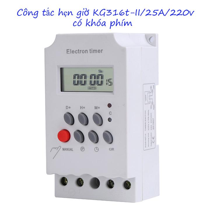 Công tắc hẹn giờ thông minh 16 chương trình Electron Timer KG316TII/25A/220v khóa phím, hẹn giờ bật tắt thiết bị điện tự động