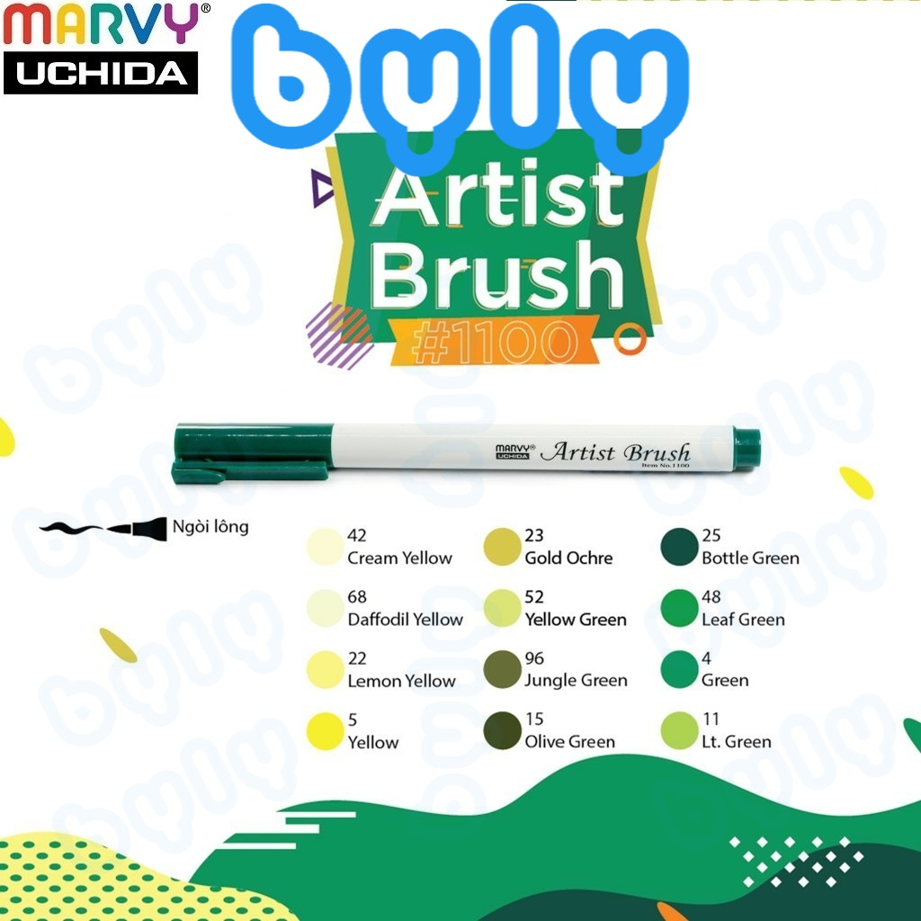 [Ship hỏa tốc] Artist brush [tone vàng lá] - Bút lông đầu cọ mảnh Marvy 1100 - ByLy Store