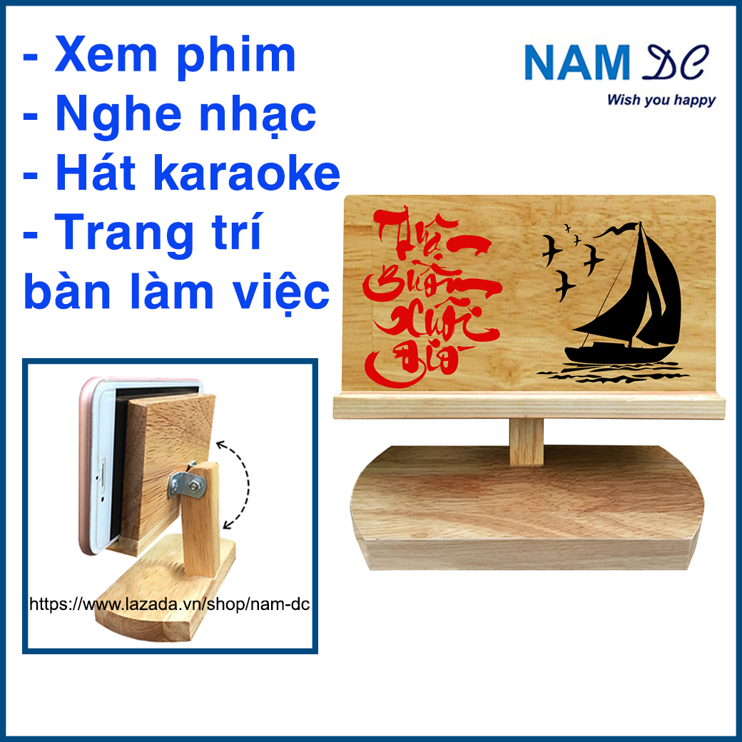[HCM]Giá đỡ điện thoại kệ điện thoại bằng gỗ tự nhiên viết chữ thư pháp chữ Thuận Buồm Xuôi Gió