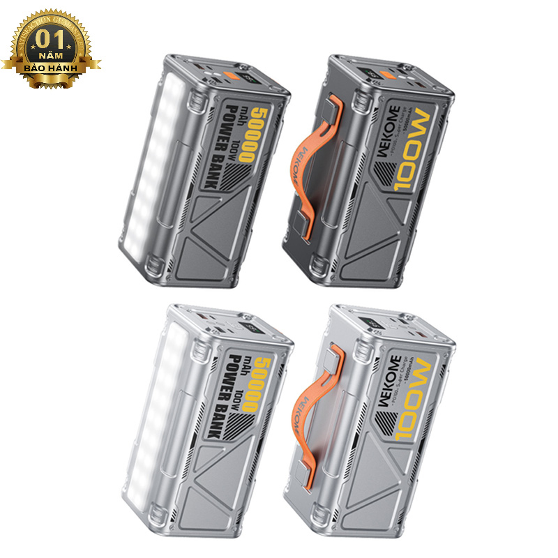 Pin dự phòng siêu nhanh 100W WEKOME WP-08 50000mAh TypeC out 100W và USB out 22.5W - tích hợp đèn pin (màu ngẫu nhiên) phụ kiện 1986