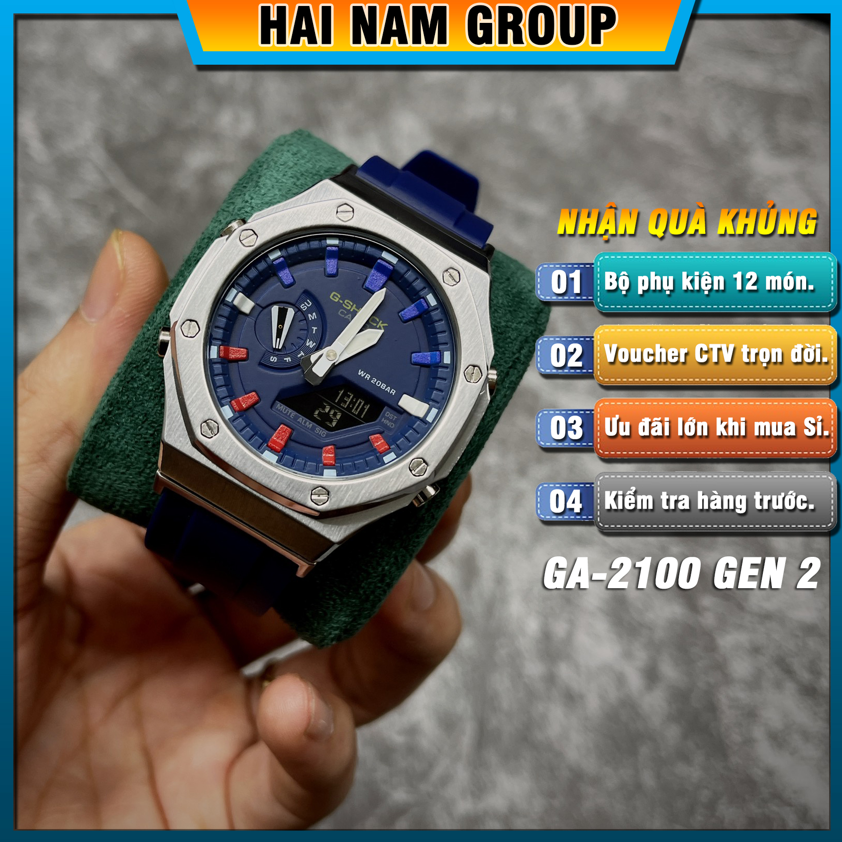 Đồng hồ nam G-SHOCK GA-2100-1A Custom Ap Gen 2 HNG2010 Dây nhựa vỏ thép - Full chức năng - Đầy đủ phụ kiện