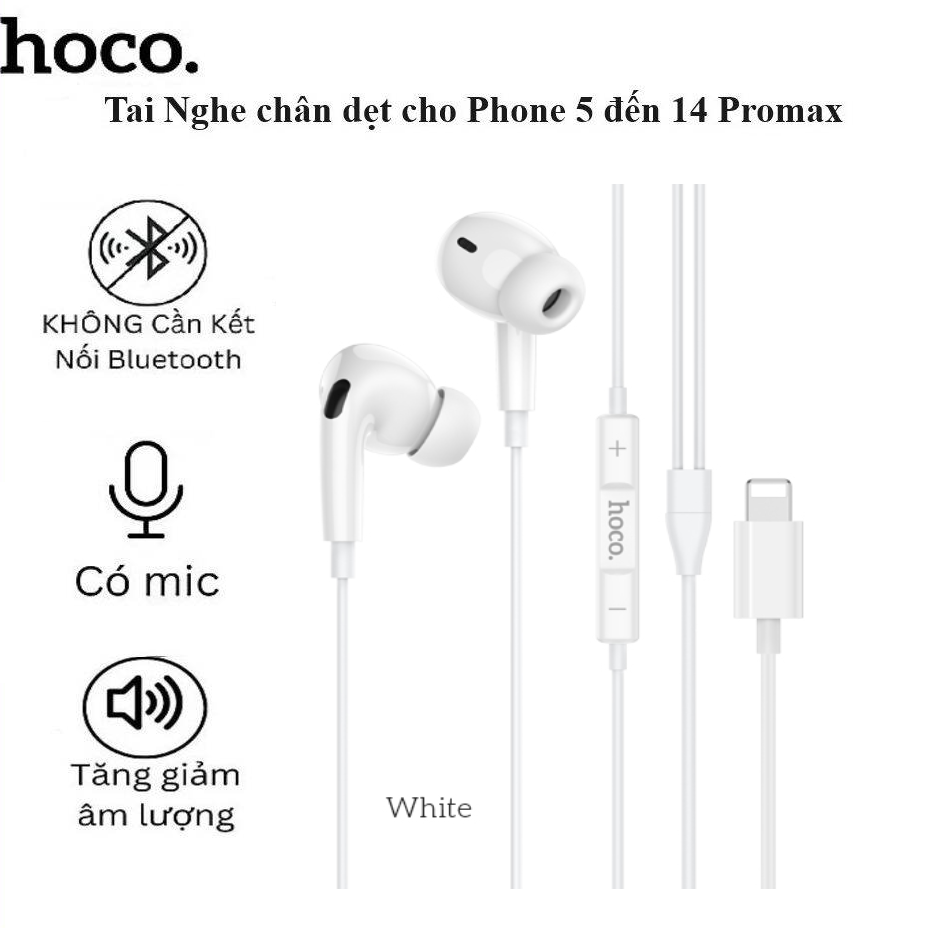 Tai Nghe iphone 14 13 12 11 pro max ipad chân dẹt chính hãng Hoco m111 Pro cắm dùng trực tiếp không cần kết nối bluetooth hỗ trợ nghe gọi mic cho điện thoại ip 6 7 8 Plus X Xr Xs max - bảo hành 12 tháng chính hãng