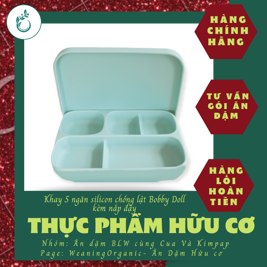 Khay silicone có nắp đậy Bobby Doll cao cấp chống đổ cho bé ăn dặm