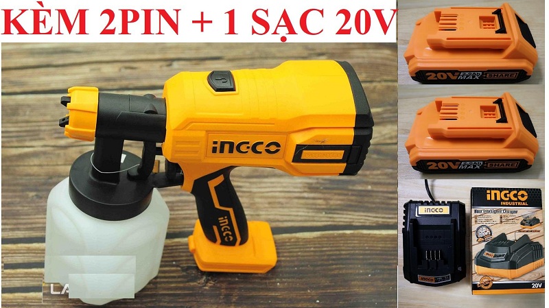 Dụng cụ phun sơn dùng pin li-on 20v ingco csgli2001-2pin1sac