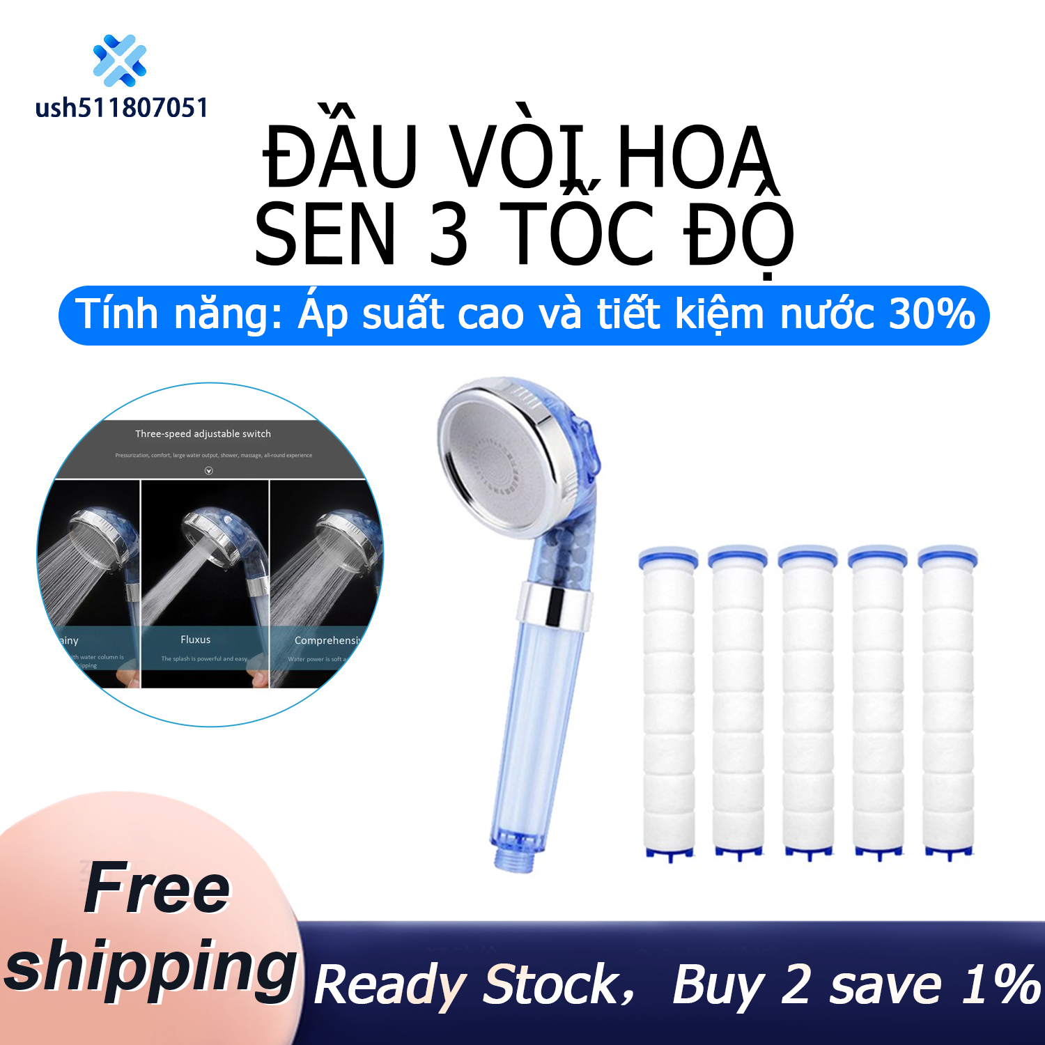  3-Speed Water Outlet Mode High Quality Residual Removal PP Sediment Cartridge Filtered Shower Head Filter Pure Shower 