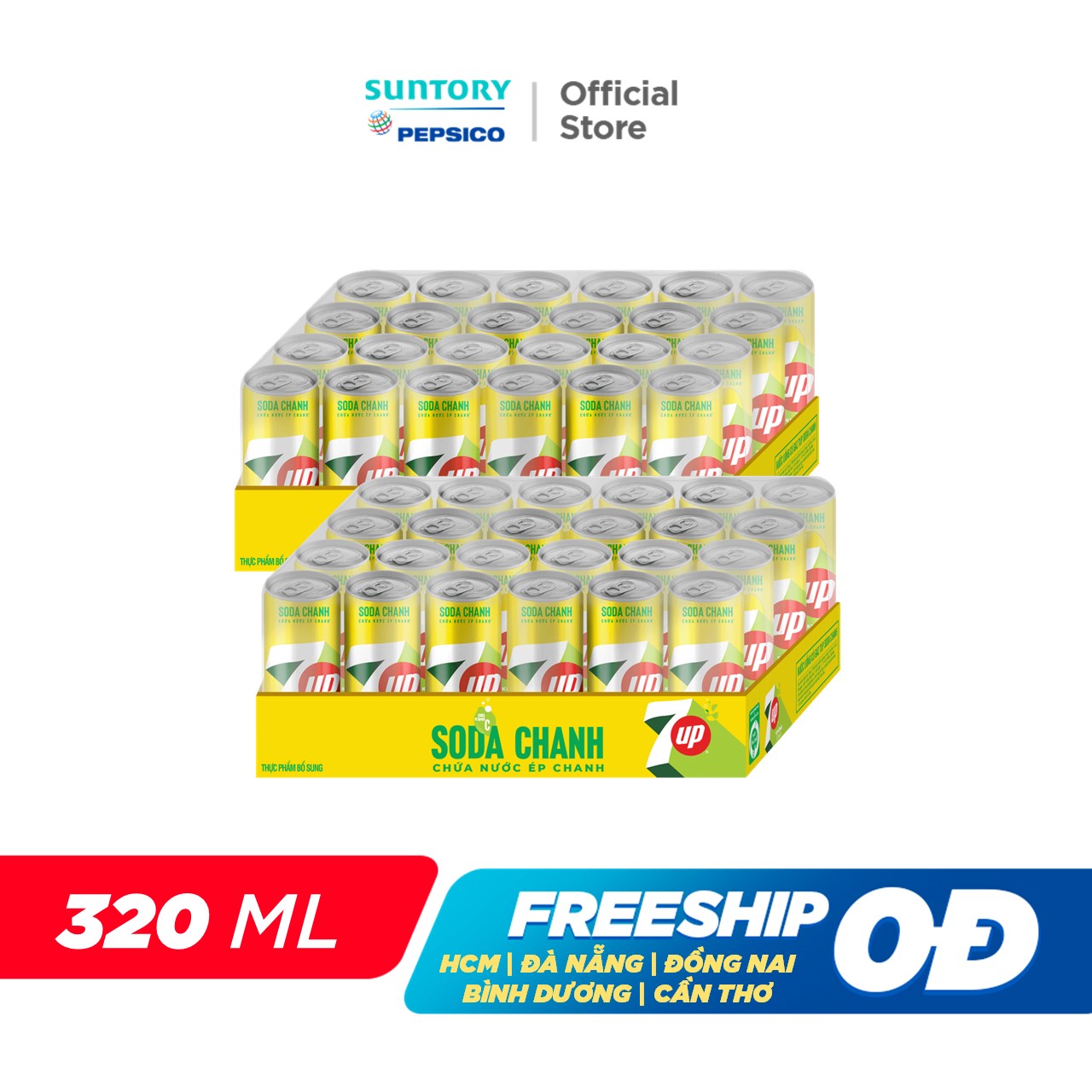 [SALE 15.6] Combo 2 Thùng Nước Uống Có Gaz 7UP Soda Chanh Không Calo, Không Đường (320ml/lon)