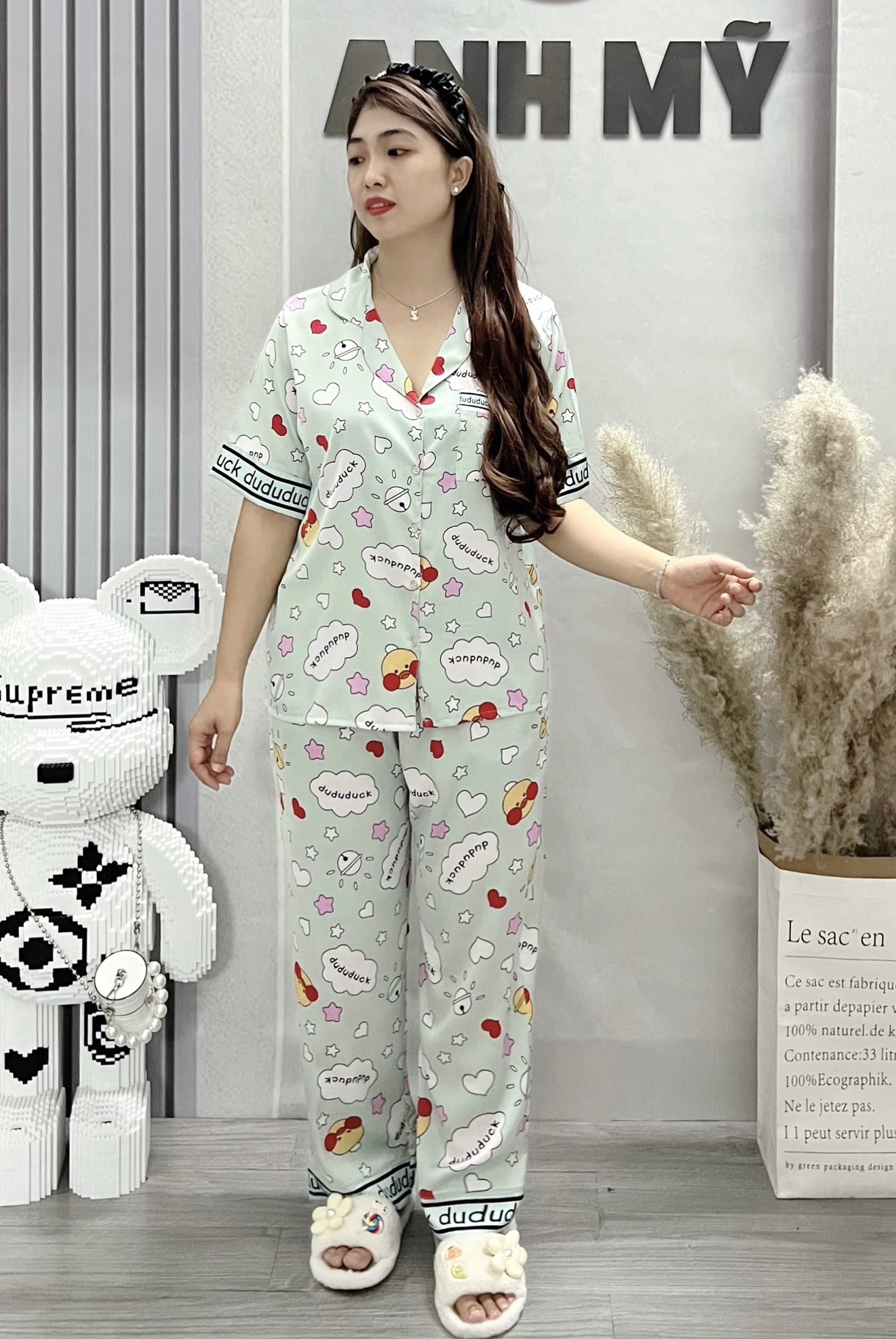 Đồ bộ pijama anh mỹ mặc nhà chất liệu lụa latin cao cấp tay ngắn quần dài bigsize 60-75kg sp0197