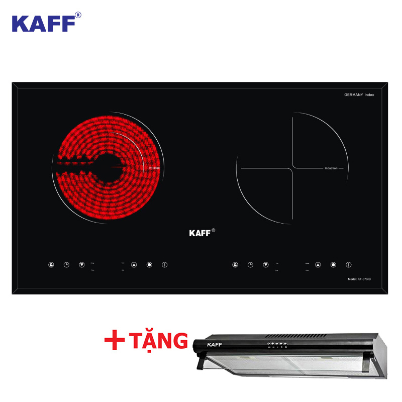 Combo bếp điện từ hồng ngoại đôi cảm ứng kaff kf-073ic + máy hút mùi bếp 7 tấc