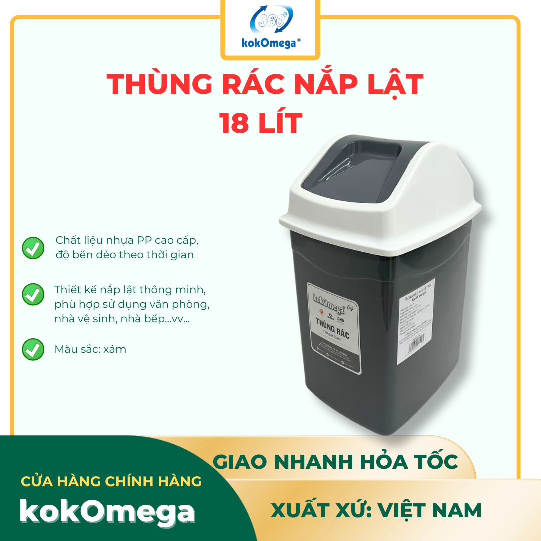 Thùng Rác Nắp Lật kokOmega 18L - (OMTR-05)