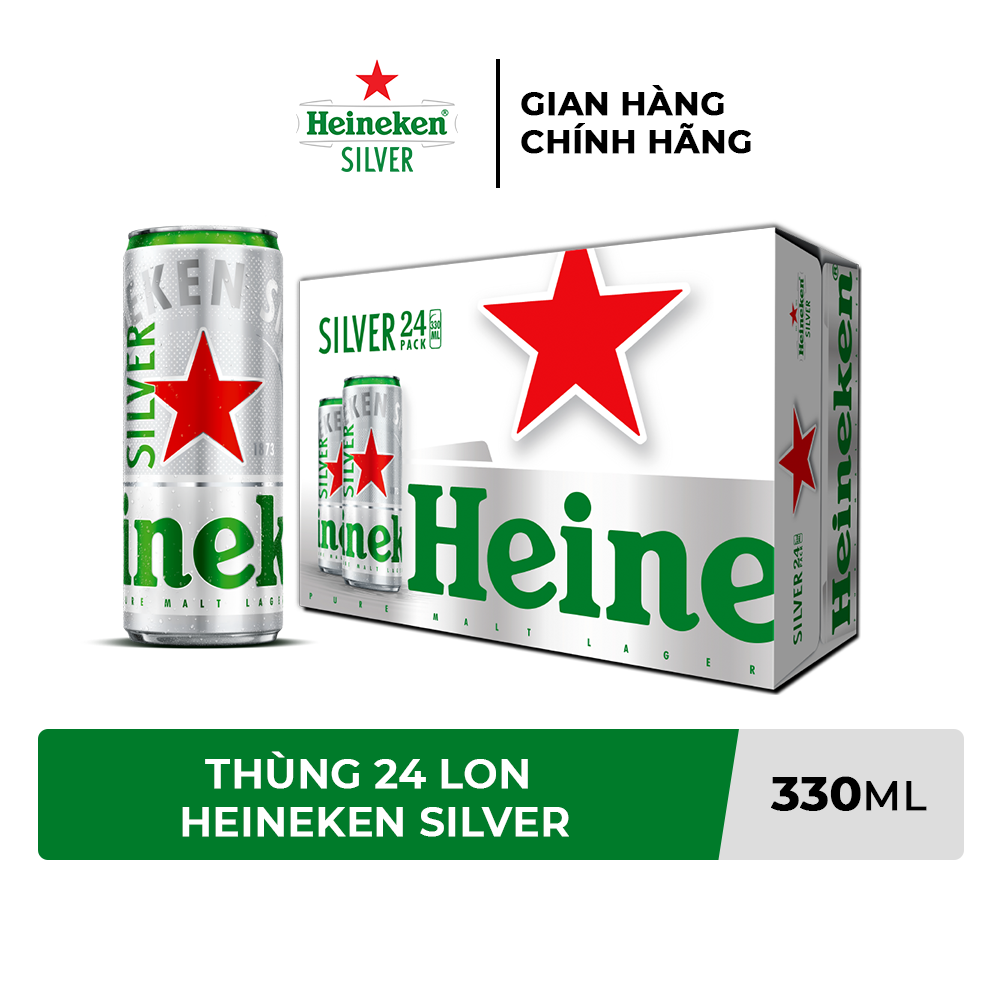Thùng 24 lon bia Heineken Silver 330ml/lon