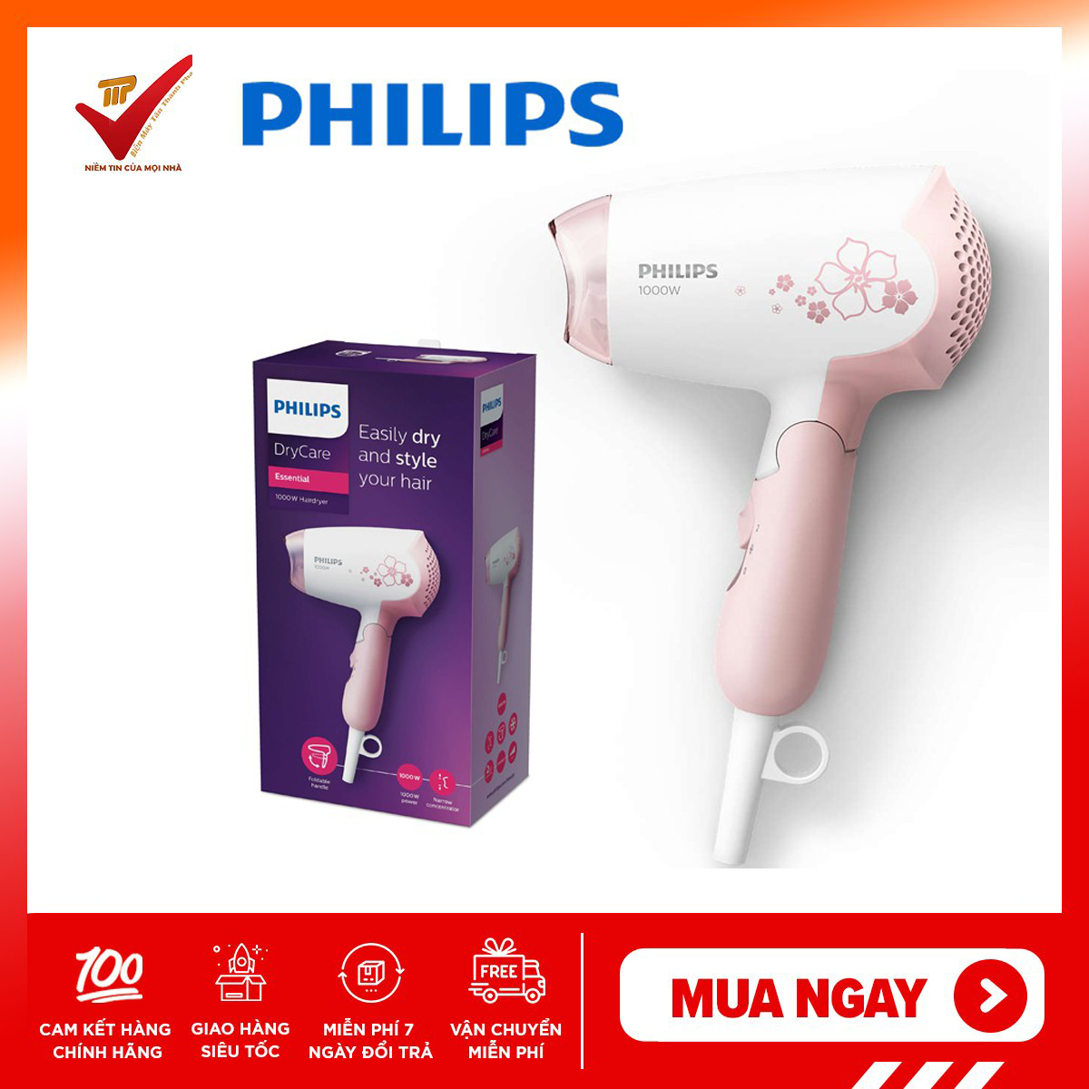 Máy sấy tóc mini cao cấp Philips HP8108 BH 24 tháng chính hãng