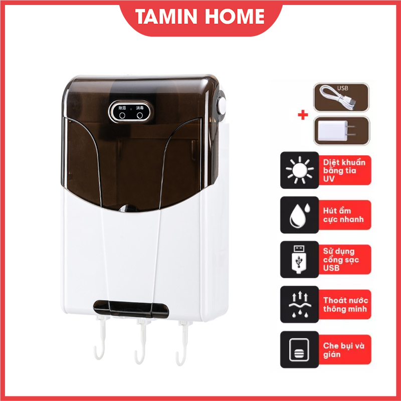 Máy sấy khử khuẩn đũa thìa treo tường bằng tia UV 2 trong 1 tránh ẩm mốc bảo vệ sức khỏe cả gia đình có tích hợp quạt gió thoáng mát - Tamin Home
