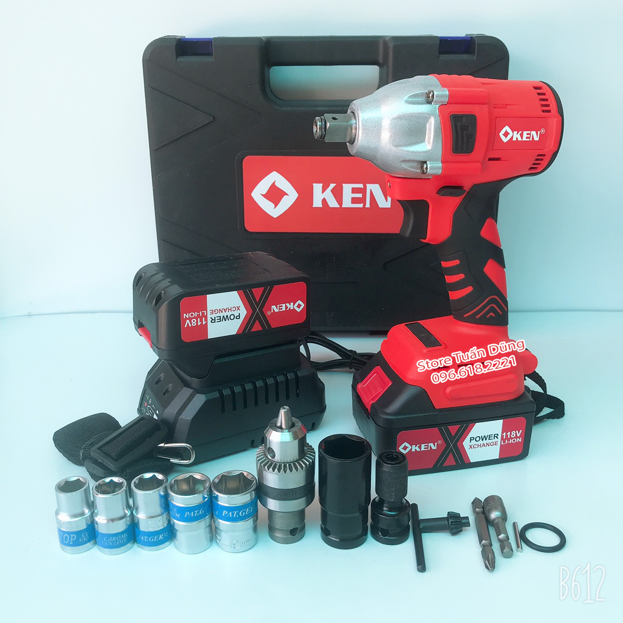 Máy vặn ốc bulong, máy siết ốc bulong Ken 118V 2 TRONG 1 không chổi than TẶNG 6 đầu khẩu + BỘ PHỤ KIỆN