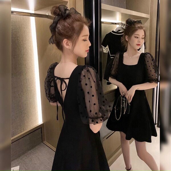 [ Voucher 50k Freeship Max 0 đồng toàn quốc ]ĐẦM TIỂU THƯ ĐI TIỆC ÁO CỔ U. PHỐI TAY BÚP REN HỞ LƯNG QUYẾN RŨ