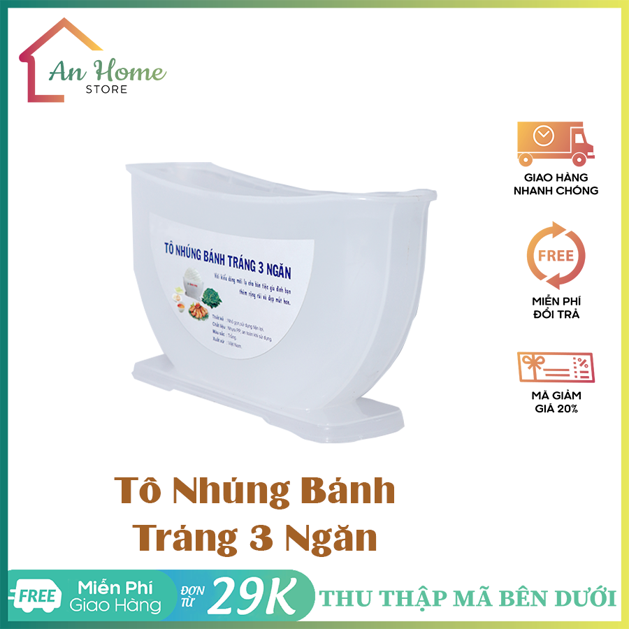 Tô nhúng bánh tráng 3 ngăn anhome, khay đựng bánh tráng, nhúng bánh tráng 3 ngăn