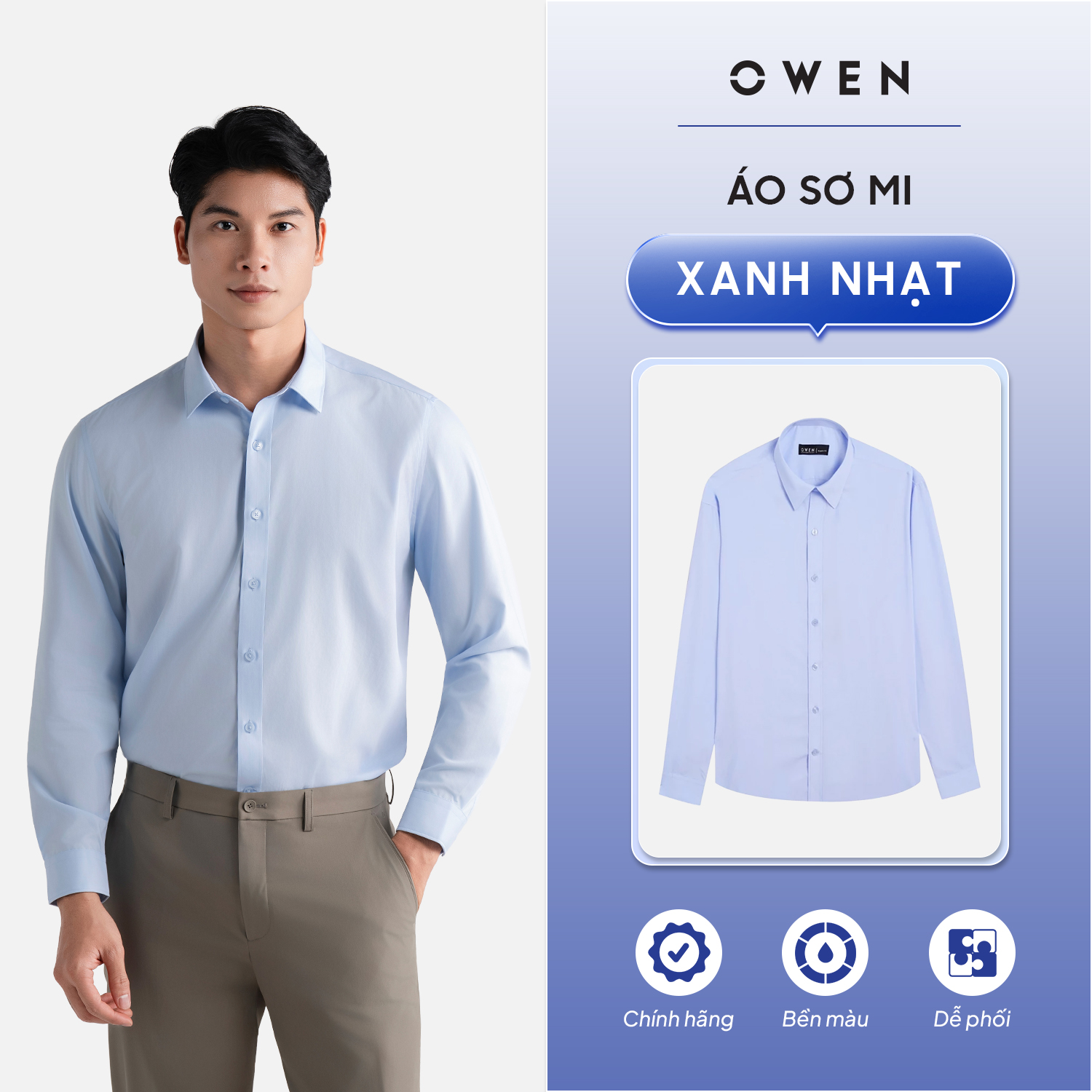 Owen - Light Blue Long-Sleeved Shirt, Poly Rayon Material, Regular Fit Style, Not Too Tight, Comfortable to Wear to Work or Out - Ar258043Dr26.1