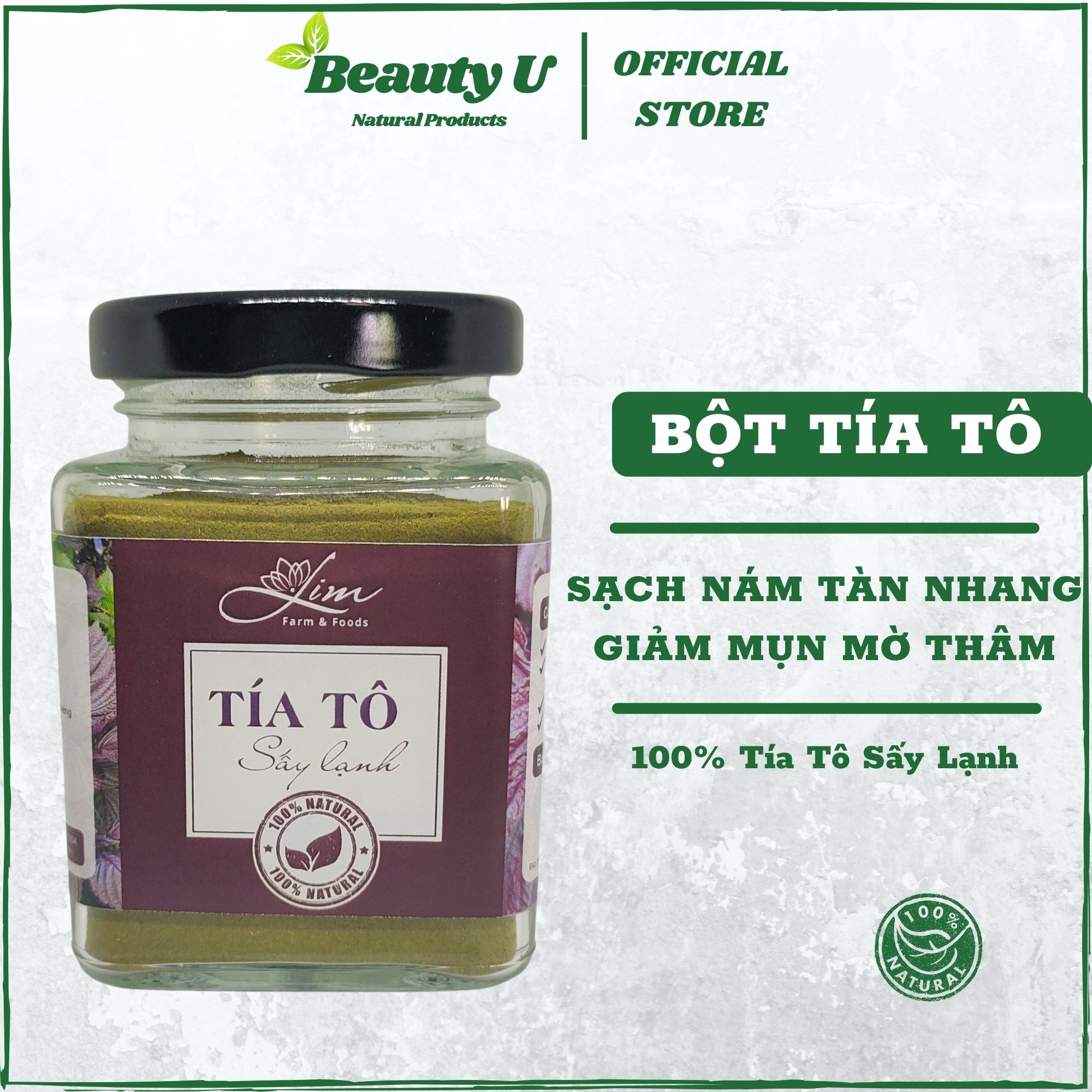 Bột Tía Tô Sấy Lạnh Nguyên Chất LimFarm Hũ 150Gram - Mask Mặt Nạ Dưỡng Da Trị Mụn Hỗ Trợ Giảm Cân , Hỗ Trợ Làm Đẹp Da , Giảm Mụn Mờ Thâm