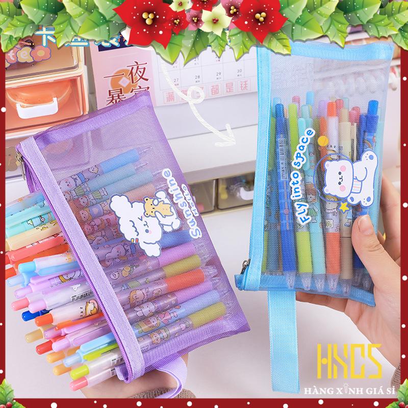 Túi bút lưới nhiều màu lựa chọn, hxgs túi đựng dụng cụ học tập, đựng đồ tiện ích