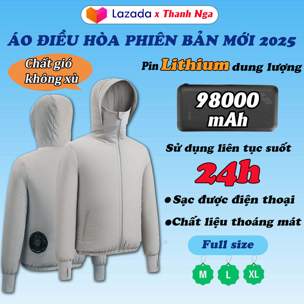 (HOÀN TIỀN 15%) Áo điều hòa có mũ công nghệ Nhật Bản cao cấp, áo chống nắng có quạt gió mát pin trâu 98.000mAh, áo quạt điều hòa di động tiện lợi, quạt tích điện đa năng có sạc dự phòng điện thoại