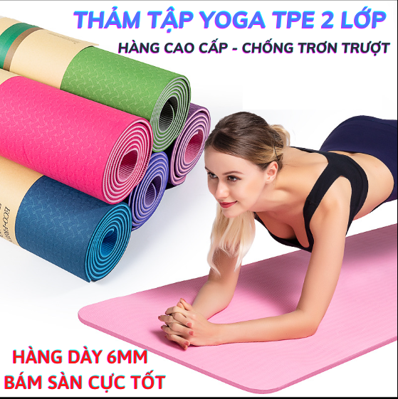 Thảm tập yoga tpe cao cấp 2 lớp dày, dụng cụ tập gym tại nhà, đồ tập yoga, thảm tập gym, thảm tập thể dục tại nhà, thảm yoga chống trượt, yoga mat, khăn trải thảm yoga