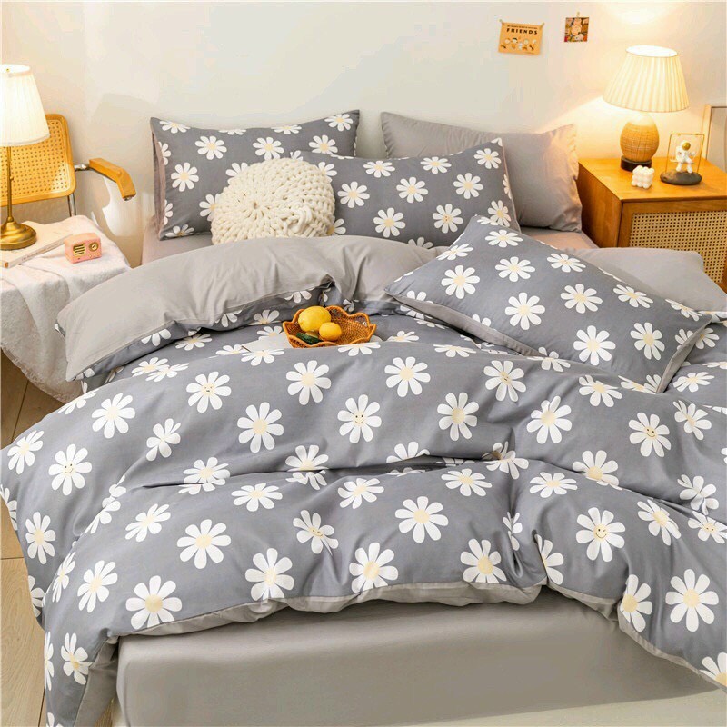 Bộ Chăn Ga Gối Cotton Poly - Cúc Trắng ( 1 Drap + 2 Vỏ Gối Nằm + 1 Vỏ Chăn ) Tiệm Nhà Cá