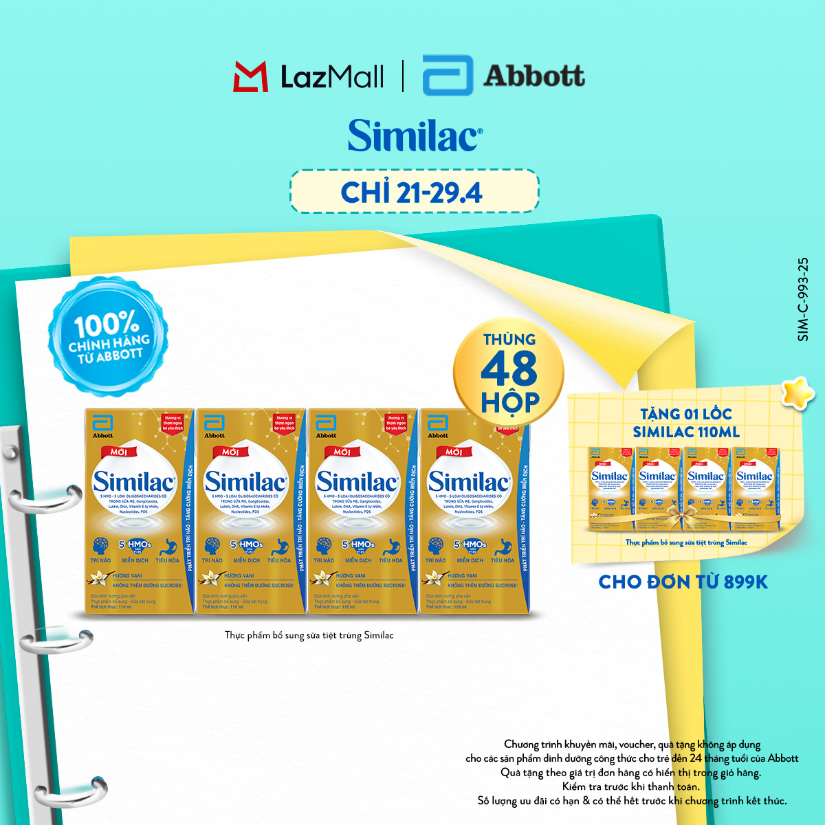 [CHỈ 21-29.04 QUÀ TẶNG CHO ĐH 899K-SLCH] Thùng 48 hộp thực phẩm bổ sung sữa tiệt trùng Similac Eye-Q 4 nước 110ml (Bao bì thay đổi theo từng đợt nhập hàng) - cho trẻ từ 1 tuổi
