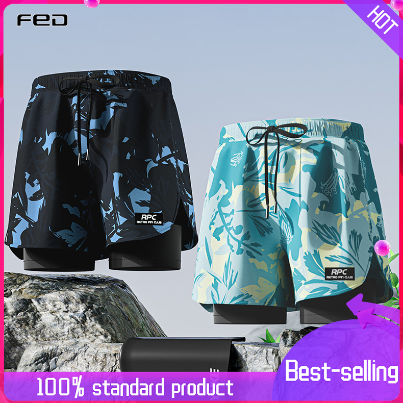 FED【COD】Quần bơi nam, quần bơi suối nước nóng chống xấu, quần bơi boxer đi biển 2 lớp, quần bơi ống rộng nhanh khô