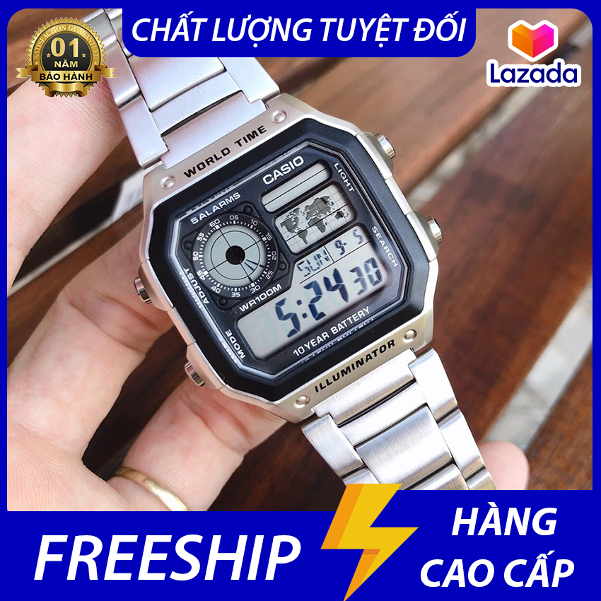 [Cao Cấp] Đồng hồ nam Casio AE 1200-WHD classic chống nước , dây thép không gỉ