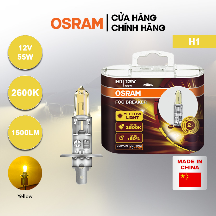 Combo of 2 Osram Halogen Fog Light Bulbs for Cars H1 12V 55W 62150Fbr - 2600K 1500Lm Giá 667,000 Đồng*Miễn phí vận chuyển
