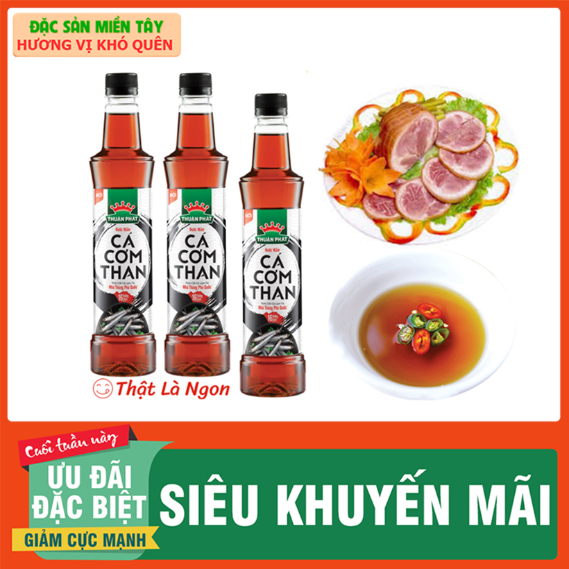 Combo 3 chai nước mắm cá cơm than Thuận Phát 500ml- Đặc sản miền tây