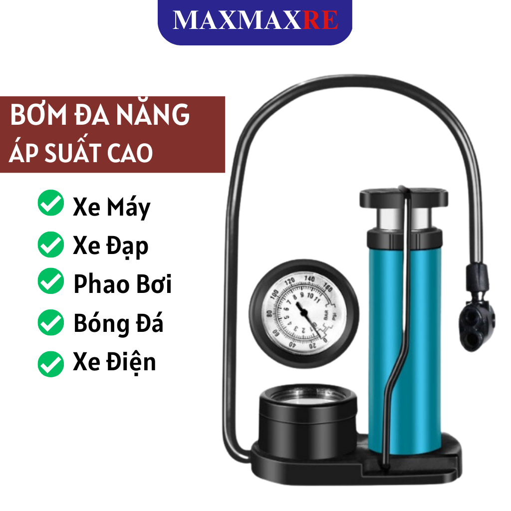 Bơm xe đạp bơm xe máy đạp chân áp suất cao 160 Psi có đồng hồ bơm khỏe nhanh đầy hơi, bơm mini cầm tay đa năng nhỏ gọn