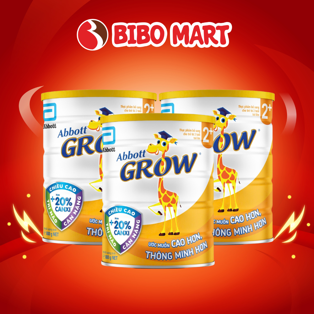Combo 3 Lon Sữa Abbott Grow 2+ Hương Vani Giúp Bé Phát Triển Trí Não 800g (Trên 2 Tuổi) - Bibo Mart